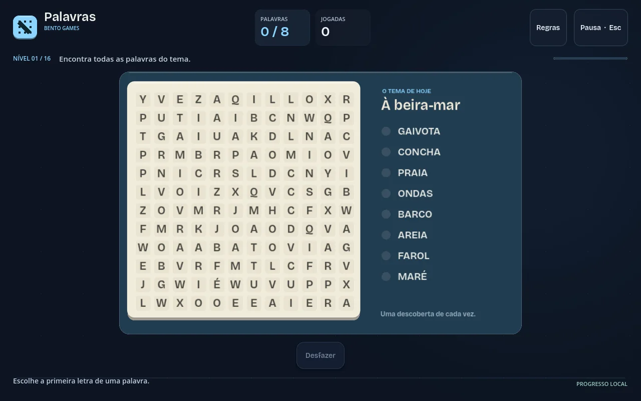 Bento Palavras a meio de um jogo